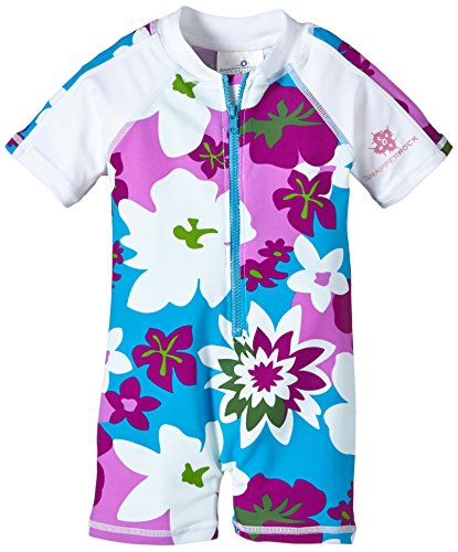 Snapper Rock Girl's UV One Piece Short Sleeve Swimsuit - Purple/White/Blue, 1-2 Years