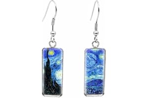 GULCEAN Starry Night Earrings for Women Stainless Steel Aesthetic Goth Fashion Trendy Edgy Kpop Star Moon Painting Dangle Earrings Vintage Jewelry Cheap Birthday Gift for Best Friends