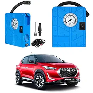 Oshotto 12V Portable Tire Inflator/Compressor with LED Light Compatible with Nissan Magnite (Blue)