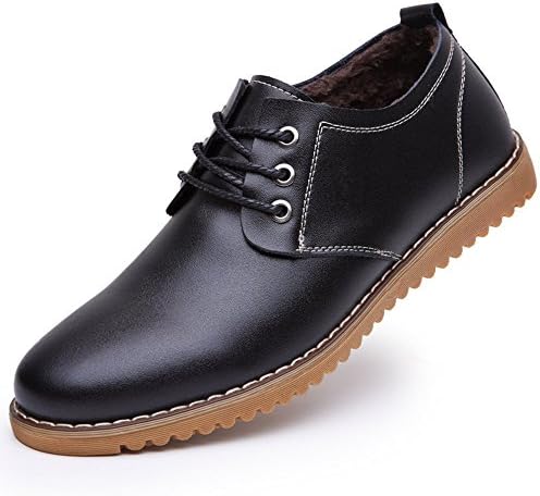 CUSTOME Men's Shoes Leather Lace up Comfort Flat Soft Durable Leisure Oxfords Lightweight Formal Shoes Black