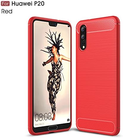 TH000 Carbon Fiber Back Design Cover for Huawei P20 Case Soft Rubber Full Range Protection Slim-Fit Hybrid Case Cover for Huawei P20 Case (red)