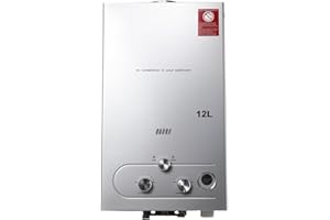 ECUTEE 12L 24KW Scaldabagno a gas di petrolio liquefatto Scaldabagno a gas propano/GPL, Scaldabagno istantaneo senza serbatoio con kit doccia, Per docce da esterno, argento