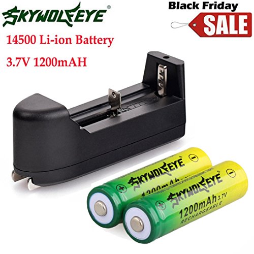 Preisvergleich Produktbild 2 Stücke 14500 BRC Lithium Wiederaufladbare Batterie + 1 Stücke Intelligentes Ladekabel, Siswong 1200mAH Li-ion 3.7V Batterie Für Taschenlampe Lampe Fackel