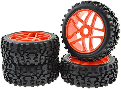 Red RC Pentagram Wheel Rims Tyre Tires Hex 17mm for 1:8 Off-Road Vehicle Pack of 4