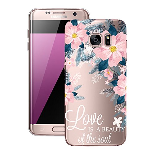 Funda Samsung S7 Edge 3D  S7 Edge Case Rigida con Borde Suave Silicona Bumper Antigolpes Resistente con Dibujos - Flores Love
