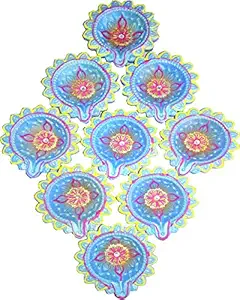 Rainbow | Terracotta Clay Diya [Set of 9] for puja | and Diwali