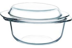 NUTRIUPS Casseruola Tonda in Vetro, 1,5L Casseruola In Vetro Con Coperchio, Casseruola Tonda In Vetro Con Coperchio, Casseruola In Vetro Ad Alta Resistenza, Casseruola Con Coperchio