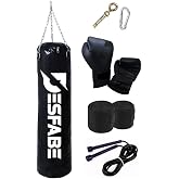 Desfabe Boxing Star 70x25 Cm Chain Boxing Sandbag Black+Hanging Apparatus+Boxing Gloves+Hand Wrapping Bandage+Jumping Rope