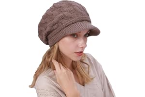 AYPOW Stickad säckig vintermössa för kvinnor, fleecefodrad, varm, termisk mössa med brätte, pullover, öronskyddshatt, basker