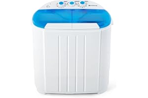 FITNESSCLUB Portable Twin Tub Washing Machine 5 KG Total Capacity Washer And Spin Dryer Combo Compact For Camping Dorms Apartments College Rooms 3 KG Washer 2 KG Drying Blue&White[Energy Class A+]