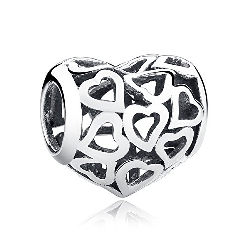Abalorio de plata de ley 925 con forma de corazones tallados para pulseras europeas y de Pandora