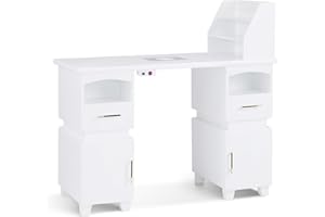 Barberpub Tavolo manicure con 2 cassetti, tavolo per unghie con aspirazione bianco, tavolo per unghie in legno, 4 armadi, scaffale, scrivania per salone di bellezza, 55x120x112,5 cm, 2456
