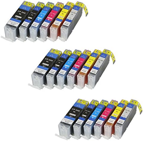 18 Printer Cartridges for Canon PGI550XL CLI551XL MIT Chip and Fill Level Display for Canon Pixma IP8700, iP8750, MG6300, MG6350, MG7100, MG7150, MG7500, MG7550 Compatible To PGI550BK, CLI551BK, CLI551C, CLI551M, CLI551Y, CLI-551GY