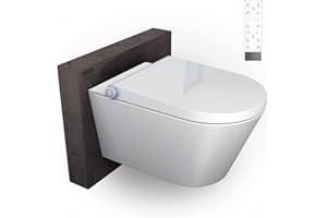 BERNSTEIN - Toilettes WC japonais suspendu lavant Cuvette céramique Blanc brillant + télécommande, jet douche, séchoir air chaud, filtre anti-odeurs, Chasse Vortex 180° - 59x38x38cm - Pro+1102