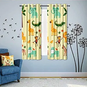 Curtain Hues Satin Geometric Digital Print Kids Window Curtain (Medium, HTSK-08-2PC) - 2 Curtain