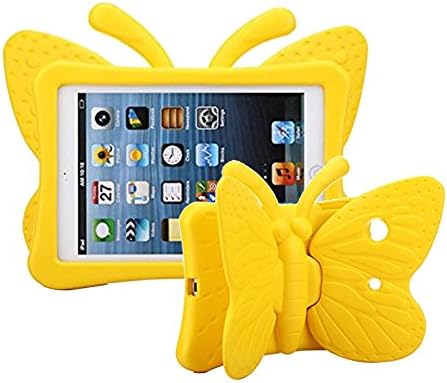 iPad Pro 9.7 case,ipad 5 case, ipad 6 cover,Kids-use 3D Cartoon Butterfly Non-toxic Light EVA iPad mini case with Stand kickstand Kid proof Shockproof Cover case for ipad Air / ipad Air 2 /ipad pro 9.7 case (Yellow)