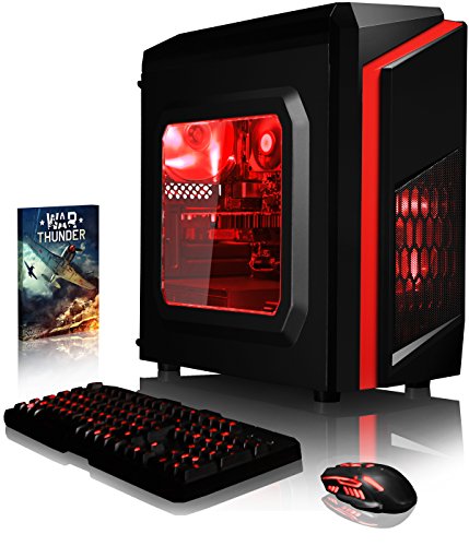 VIBOX Pyro GG110-73 Gaming PC - 2,8GHz Intel Celeron Dual Core CPU, GT 710 GPU, preiswerte, Familien, Multimedia, Desktop Gamer Computer mit Spielgutschein, Rot Innenbeleuchtung, lebenslange Garantie* (2,8GHz superschneller Intel Celeron G1840 Dual-Core-CPU-Prozessor, Nvidia GeForce GT 710 1GB Grafikkarte GPU, 8GB DDR3 1600MHz RAM, 1TB (1000GB) SATA III HDD 7200rpm Festplatte, 400W 85+ Netzteil, CIT Storm Rot Gaming Geh§use, Intel B250 LGA1151 Mainboard, Ohne Windows Betriebssystem)