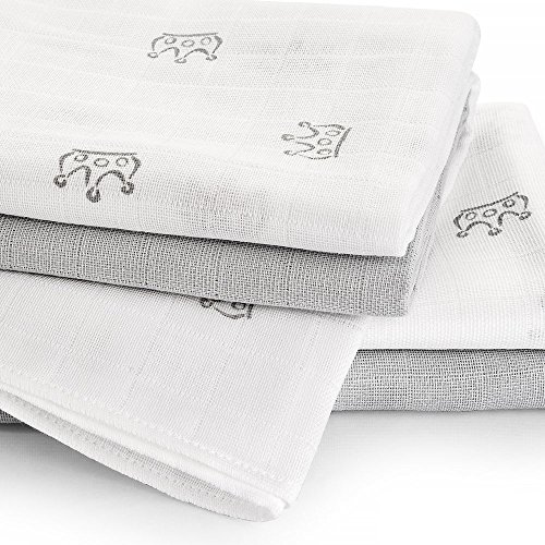 4 Stück – Mulltücher / Spucktücher / Mullwindeln, 80 x 80 cm – bedruckt – Krönchen Grau, doppelt gewebt mit verstärkter Umrandung, maschinenwaschbar bis 60° C, Öko-Tex Standard 100 - 3
