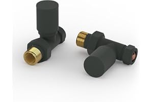 Radiator Valves - Vancoco Anthracite 15mm /1/2'' Towel Rail Valve Round Head Radiator Valve Standard Connection Pair Manual Radiator Valve for Central Heating Modern Bathroom（Straight）