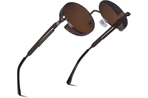 besbomig Steampunk Style Lunettes de Soleil Homme Femme Ronde Rétro Métal Cadre Unisexe Protection UV400 Classique Lunettes pour Voyage Pêche Sports