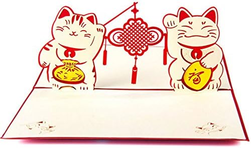 UncleS Cat 3D Pop Up Greeting Cards, 3.94 x 5.91 inches, Gift for Birthday Wedding Invitation Merry Christmas Teacher's Day Thanksgiving Congratulation, Red Cover
