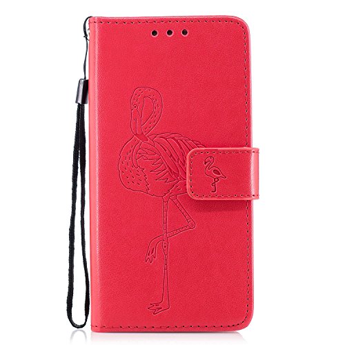 Galaxy J3 2017 Case,Samsung Galaxy J3 2017 Flip Case,BONROY® Pretty Creative Flamingo Painted Design Premium Soft PU Leather Notebook Wallet Case with [Kickstand] Stand Function Card Holder and ID Slot Slim Flip Protective Skin Cover for Samsung Galaxy J3 2017 SM-J330 - Red