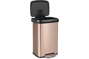TANGZON 50L/68L Recycling Pedal Bin, Stainless Steel Kitchen Bin with Soft Close Lid, Handle & Non-Slip Base, Fingerprint-Proof Waste Separation Trash Can (50L, with Deodorant Box, Rose Gold)