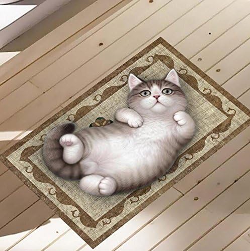 KKYLOVEJ 3D Lovely Cat Supine Skid-proof Waterproof Wear Resistant Floor Stickers Peel &amp; Stick Wall Sticker Kitchen Entrance Floor Decorative Removable HD Murals