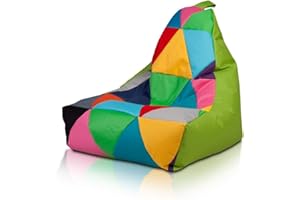 ECOPUF - Pouf Poltrona Poliestere KEIKO PATCHWORK Taglia M - Puff Poltrona Base Verde Oliva da Interno/Esterno - Pouf Sacco Antistrappo Antimacchia - Imbottitura Polistirolo - Pouf Doppia Zip+Maniglia