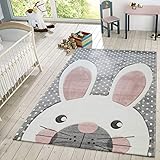  TT Home Alfombra Infantil De Juego Moderna Conejo Tonos Pastel En Beige Gris Rosa, Größe:80x150 cm