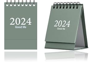 TSUWNO Calendario de Escritorio Desde Agosto 2023 hasta Diciembre 2024 en Miniatura, Hogar, Oficina y Escuela, 1 Unidad en Verde.