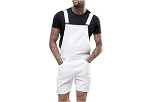 VOKKRV 2024 Mono Pantalones Corto de Vaqueros Hombre Peto Trabajo Bib Suelto Jumpsuit con Bolsillos Roto Mezclilla Moda Casual Fiesta Pant Jeans Roto Denim Pantalones