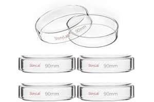 stonylab Placa de Petri de Vidrio con Tapa, Paquete de 5 Platos de Cultivo Celular de Vidrio de Borosilicato Placa de Petri Esterilizable en Autoclave Transparente para Laboratorio, 90x20 mm