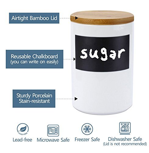 Sweese 3501 Vorratsdose aus Keramik, 3er Set, mit Bambusdeckel, Luftdichter Vorratsbehälter, Memo für Kreidebeschriftung - 5