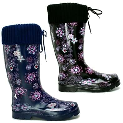 Gummistiefel Stiefel Blumen, Damen, Schwarz, Größe 41 ...
