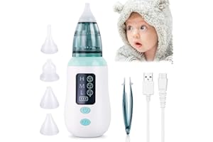 BUBBACARE Nasensauger Baby Elektrisch, Elektrischer Nasensauger Baby, USB wiederaufladbarer Ohrenschmalz-Entferner mit 4 Silikon-Rotzsaugerdüsen für Säuglinge und Kleinkinder