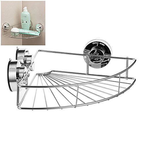 Vacuum Suction Bath Corner Shower Caddy Stainless Steel Bathroom Shower Shelf Basket Wall Corner Organizer Storage