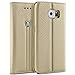 Produktbild BEZ® Hülle für Samsung S6 Handyhülle, Handytasche Kompatibel für Samsung Galaxy S6 Hülle, Schutzhülle Klappetui mit Kreditkartenhaltern, Ständer, Magnetverschluss - Gold
