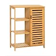 Meuble Rangement Bambou VIAGDO 36.5x33x87 Cm - Portes Persiennes Étagères - Salle De Bain Cuisine