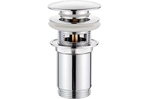 GRIFEMA Scarico Lavabo Universale con Troppopieno - Kit Piletta Pop Up Cromo/Argento, Valvola Soffietto, Compatibile con Tutti i Lavabi, Taglia S, G104
