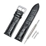 VINBAND Unisex Leder Uhrenarmband mit Edelstahl Silberne Schnalle 22mm Schwarz