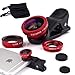Produktbild SYIN Phone Lens, 3 in 1 iPhone Camera Lens Kit Fish Eye Lens Super Wide Angle + Macro Lens + Lens for iPhone 6 6S Plus 5 5S, iPad, Samsung and other common mobile phone (gules) (red)