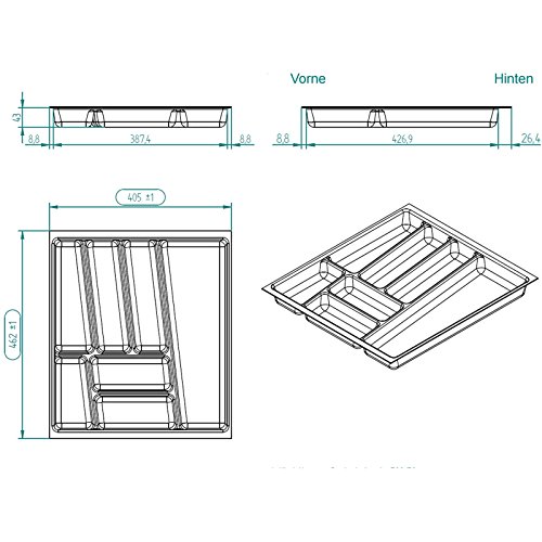 SO-TECH® Besteckeinsatz ORGA-BOX II für Nobilia 50er Schublade (462 x 405 mm) silbergrau - 5