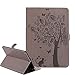 Produktbild iPad 9.7 Zoll 2017 Hülle,Hülle für iPad 9.7 Zoll 2017 Grau,Schutzhülle für iPad 9.7 Zoll 2017 Leder Brieftasche,Leweiany Elegant Luxus Katze und Baum Prägung Muster Ultra Dünn Folio PU Leder Flip Wallet Cover Case Slim Kunstleder Klapphülle Brieftasche Lederhülle Premium Folio Bookstyle Ledertasche Stoßfest mit Standfunktion Kreditkartenfächer Leder Tasche Hülle Etui Schutzhülle Ständer Smart Cover Case für Apple iPad 9.7 Zoll 2017