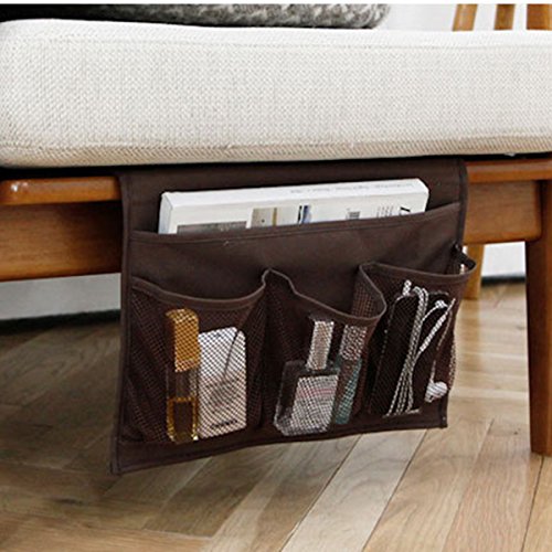 Bettablage Betttasche Sofa Aufbewahrungstasche Bed Organizer, SOONHUA Nacht Caddy-Speicher-Organisator-hängender Beutel für Buch Fernbedienung Handy Tabelle Cabinet Magazin Buch Caddy (Coffee) - 4