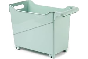 ACAN Tradineur - Chariot en plastique avec roulettes et poignée - N° 3 - Panier de rangement pour produits de nettoyage, salle de bain, cuisine - Vert pastel