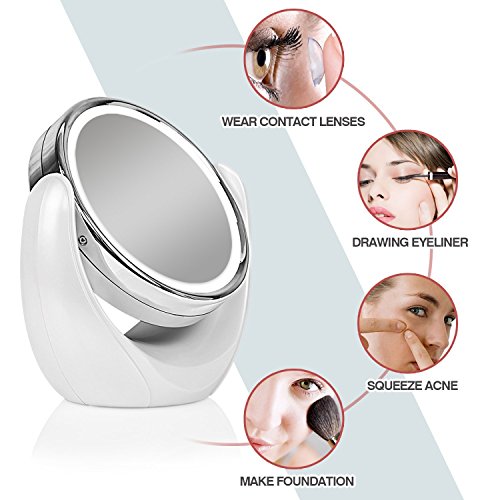 BBAEUR Make-Up Spiegel mit 5-Fach Vergrößerung, Kosmetikspiegel LED Licht mit einstellbarer Drehkugel und Saugnapf - 4