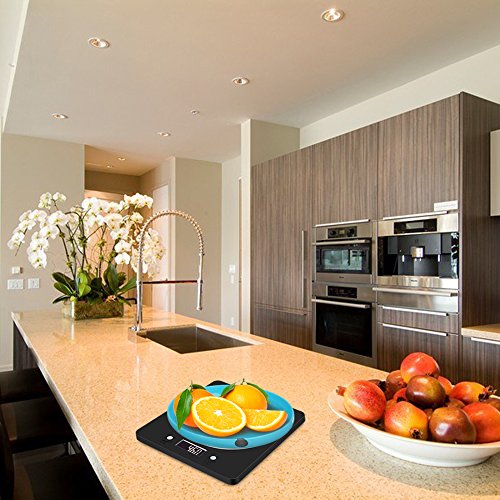 Amir Digitale Küchenwaage, Küchenwaage, Multifunktionelle Professionelle Präzise Digitale Küchenwaage, Haushaltswaage, Hohe Präzision auf bis zu 1g (5kg Maximalgewicht) Schwarz mit Edlen Design - 7