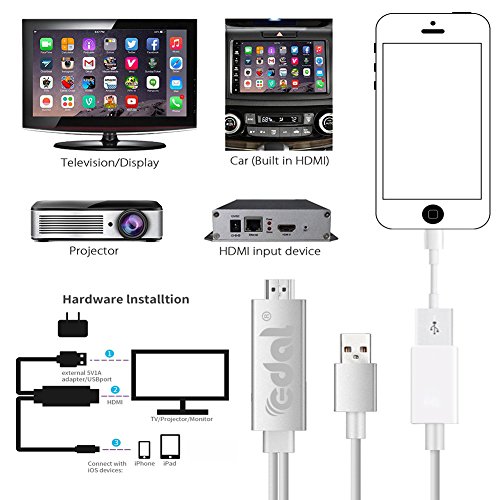 Lightning to HDMI Adapter Kabel, Kasit Lightning Digital AV auf HDMI 1080P Kabel für iPhone 7 7 plus 6s 6s plus 6 6 plus 5 5c 5s SE, iPad Air / Mini / Pro (Plug & Play) – Weißer - 3