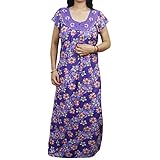Indiatrendzs Purple Nighty Floral Printed Hosiery Embroidered Neckline Nightwear For Women's (Chest 40)
